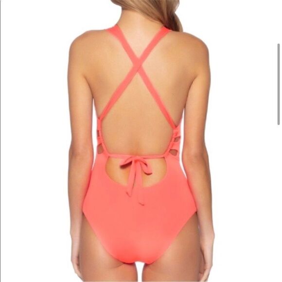 🆕 BECCA Skylar Color Code Plunge One Piece Swimsuit! coral swimsuit - Picture 2 of 6